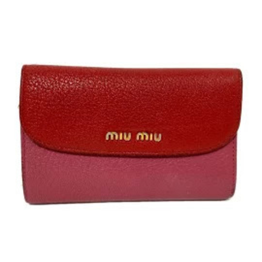 Miu Miu Tri fold Wallet Pink Red Leather